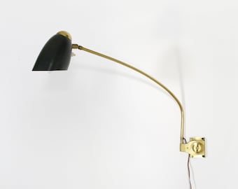 vintage Stilnovo Style Italien Laiton Mur Fixture Table de Nuit Lampe Accent Sconce Rétro Moderniste Minimaliste Lecture Dorée Élégant Architecte