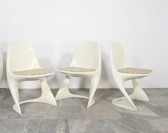 Set Of 4 Ivory White Vintage Alexander Begge Casalino Moulded Plastic Cantilever Chairs Casala Retro Space Age Mid Century Modern Loft Desk