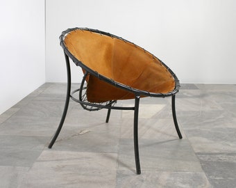 Vintage Lusch & Co Alemania Occidental Orgánico Ante Hoop Lounge Silla Lusch Erzeugnis Retro Boho Studio Mid Century Moderno Cálido Marrón Marrón Laced