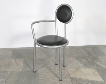 Vintage Postmodern Silver Grey Circle Cushioned Dining Chair Memphis Alessandro Mendini Style Italian Retro Loft Minimalist Armchair Desk