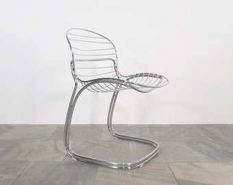 Vintage Gastone Rinaldi pour Rima Sabrina Chrome chaise de salle à manger en porte-à-faux italien du milieu du siècle moderne tulipe Loft bureau fil Hollywood Regency