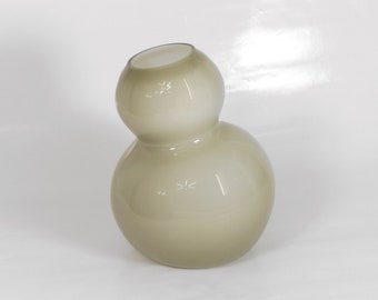 Vintage Postmodern Rosenthal Olive Green Grey Tinted Glass Vase Michelin Man Large Floor Vessel Round Pop Art Balloon Accent Blob Bubble