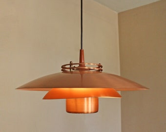 Danish Vintage Form Light model 52585 Copper Pendant Layered Disc Lamp UFO Ceiling Scandinavian Mid Century Modern Mod Loft Retro Minimalist