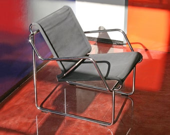 vintage Yrjö Kukkapuro Haimi Pressu Tubulaire Chrome Fonctionnaliste Toile Sling Lounge Chair Retro Streamline Moderniste Bauhaus Loft Fauteuil