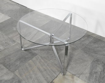 vintage Italien Verre Clair Chrome Circulaire Table D’Appoint Rétro Console Bauhaus Streamline Hollywood Regency Minimaliste Contemporain