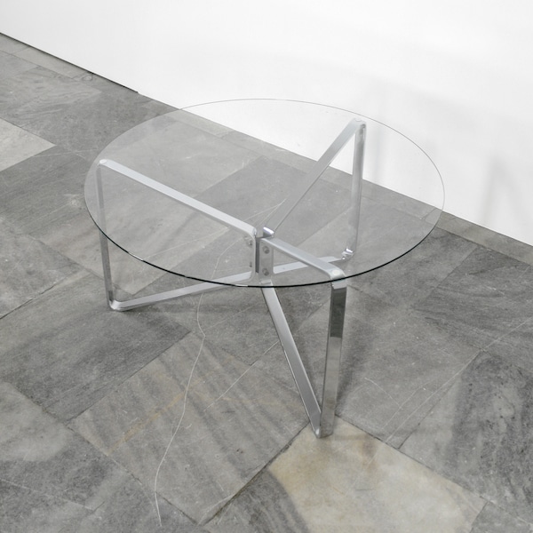 vintage Italien Verre Clair Chrome Circulaire Table D’Appoint Rétro Console Bauhaus Streamline Hollywood Regency Minimaliste Contemporain