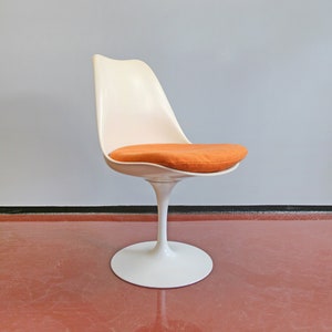 Vintage Eero Saarinen Knoll International Orange White Tulip Chair Retro Mid Century Modern Club Accent Dining Desk Shell Modernist Genuine