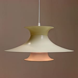 Danish Vintage Lyskaer Belysning Ivory White Blue Pendant Light Ceiling Lamp Layered Disc Space Age Mid Century Modern Minimalist Lighting