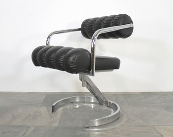 vintage Boris Tabacoff Roche Bobois en cuir véritable noir postmoderne fauteuil pivotant en porte-à-faux bureau Hollywood Regency bureau à domicile salle à manger