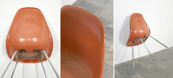 Vintage Moulded Orange Fibreglass DSX Shell Chair Charles Ray