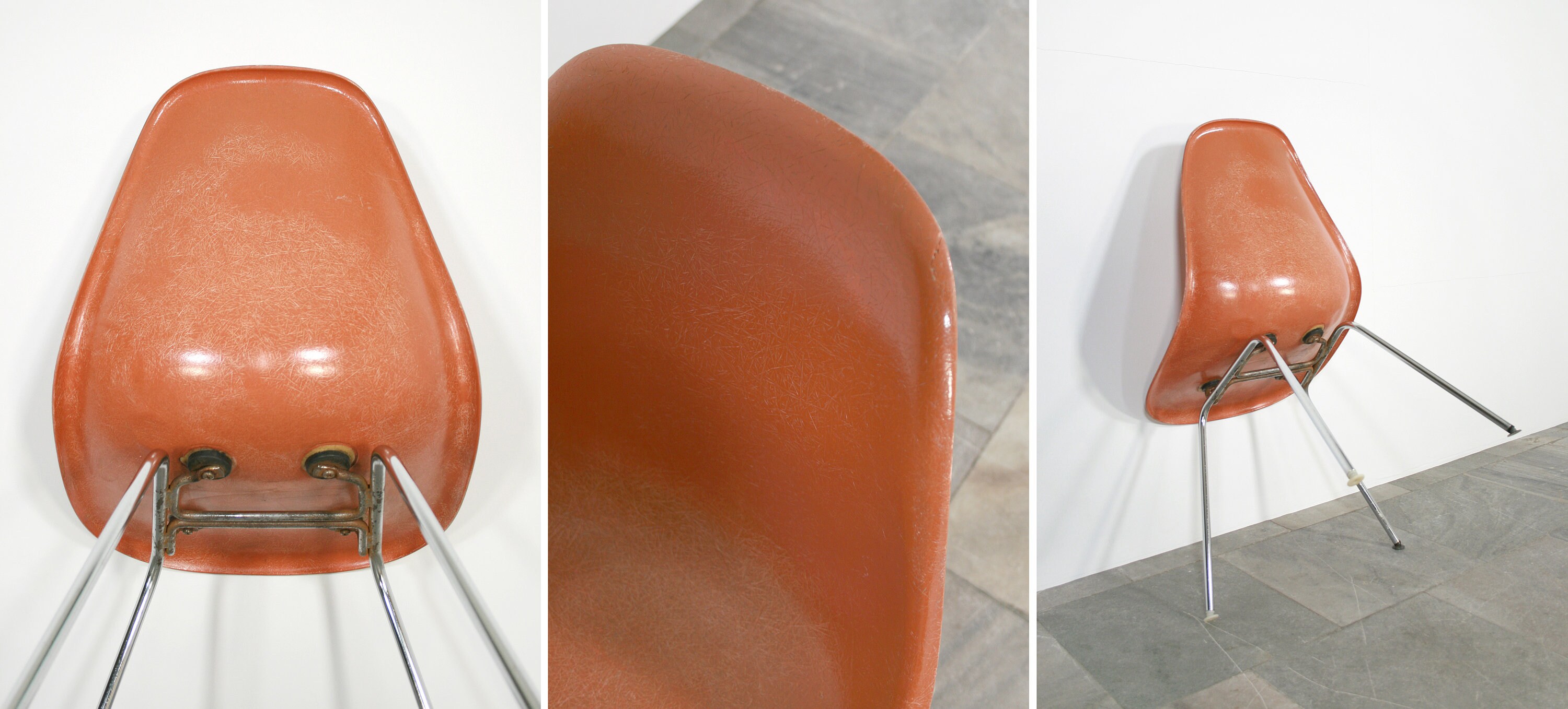 Vintage Moulded Orange Fibreglass DSX Shell Chair Charles Ray