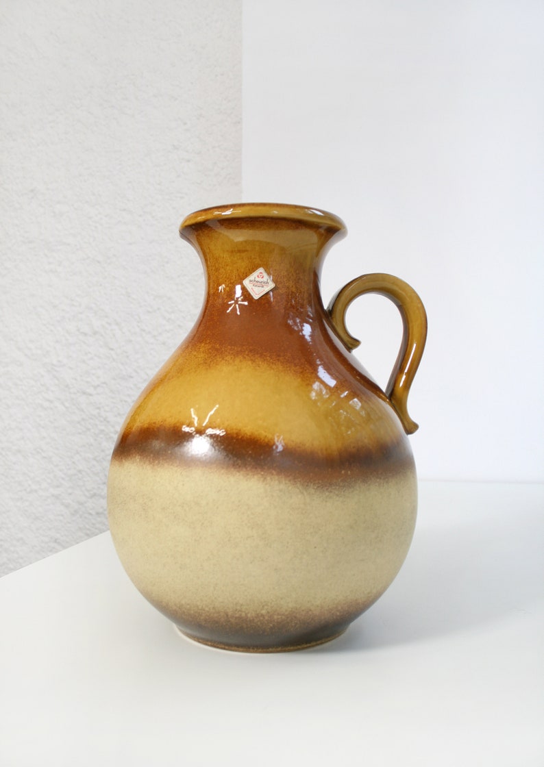 Vintage Scheurich Keramik Round Fat Lava Ceramic Floor Vase Caramel Honey Mid Century Modern West German Pottery Art Retro Large Pitcher WGP image 8
