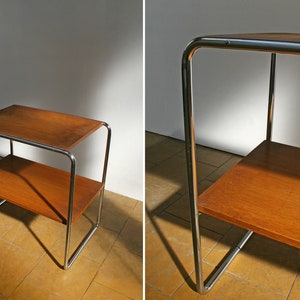 Vintage Marcel Breuer for Thonet B12 Bauhaus Console Side Table Wooden Tubular Chromed Steel Modernist Functional Minimalist Retro Antique zdjęcie 2