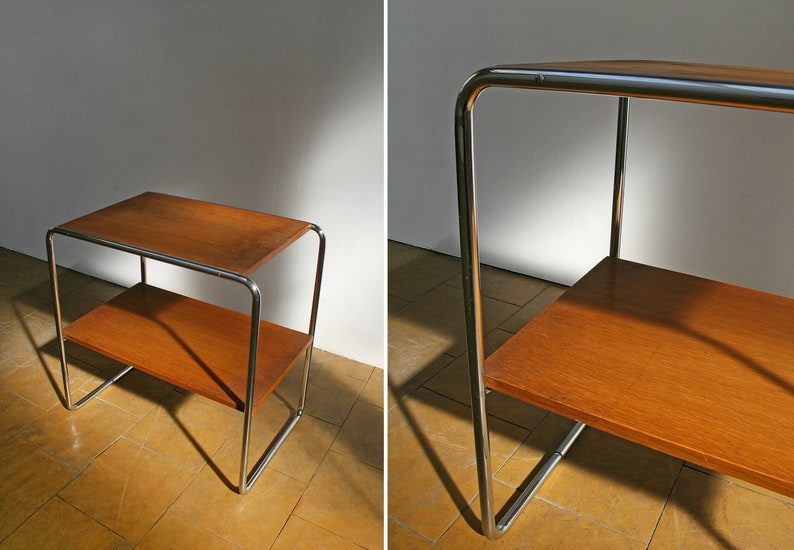 Vintage Marcel Breuer for Thonet B12 Bauhaus Console Side Table Wooden Tubular Chromed Steel Modernist Functional Minimalist Retro Antique zdjęcie 2