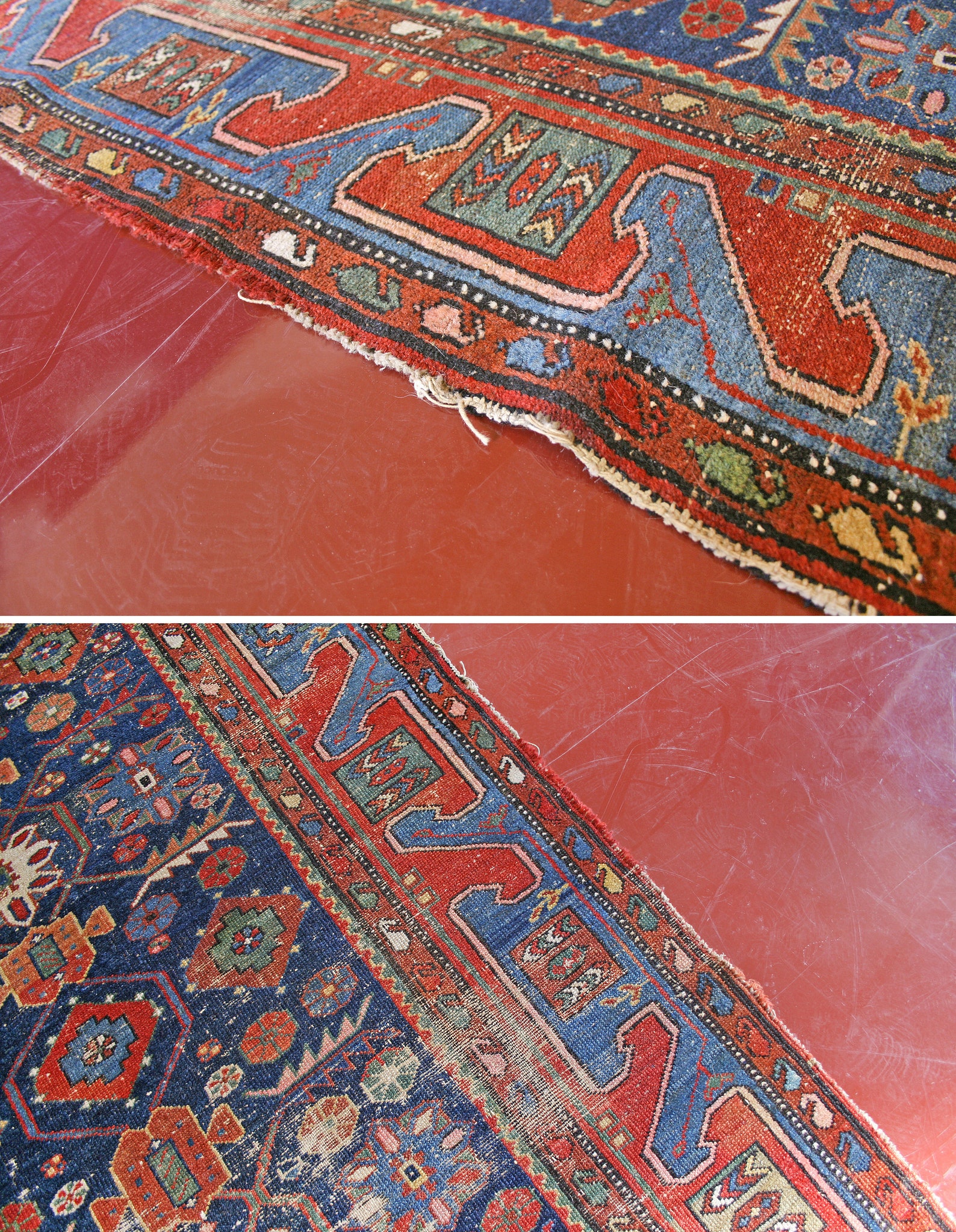 Large Vintage Turkish Persian Wool Area Rug Red Plants Vegetal Blue ...