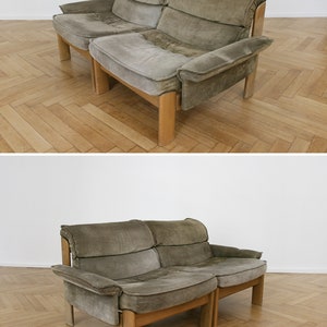Dänischer Vintage Carl Staub Wildleder Zweisitzer Holzsofa Retro Mid Century Modern Couch Modular Lounge Set Zweisitzer Zweisitzer Sofa Bild 2