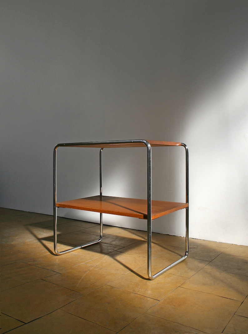 Vintage Marcel Breuer for Thonet B12 Bauhaus Console Side Table Wooden Tubular Chromed Steel Modernist Functional Minimalist Retro Antique zdjęcie 1