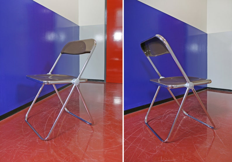 Brown Plastic Vintage Castelli Italy Plia Foldable Chair by Giancarlo Piretti Desk Office Chrome Loft Studio Retro Modernist Functional MCM image 3