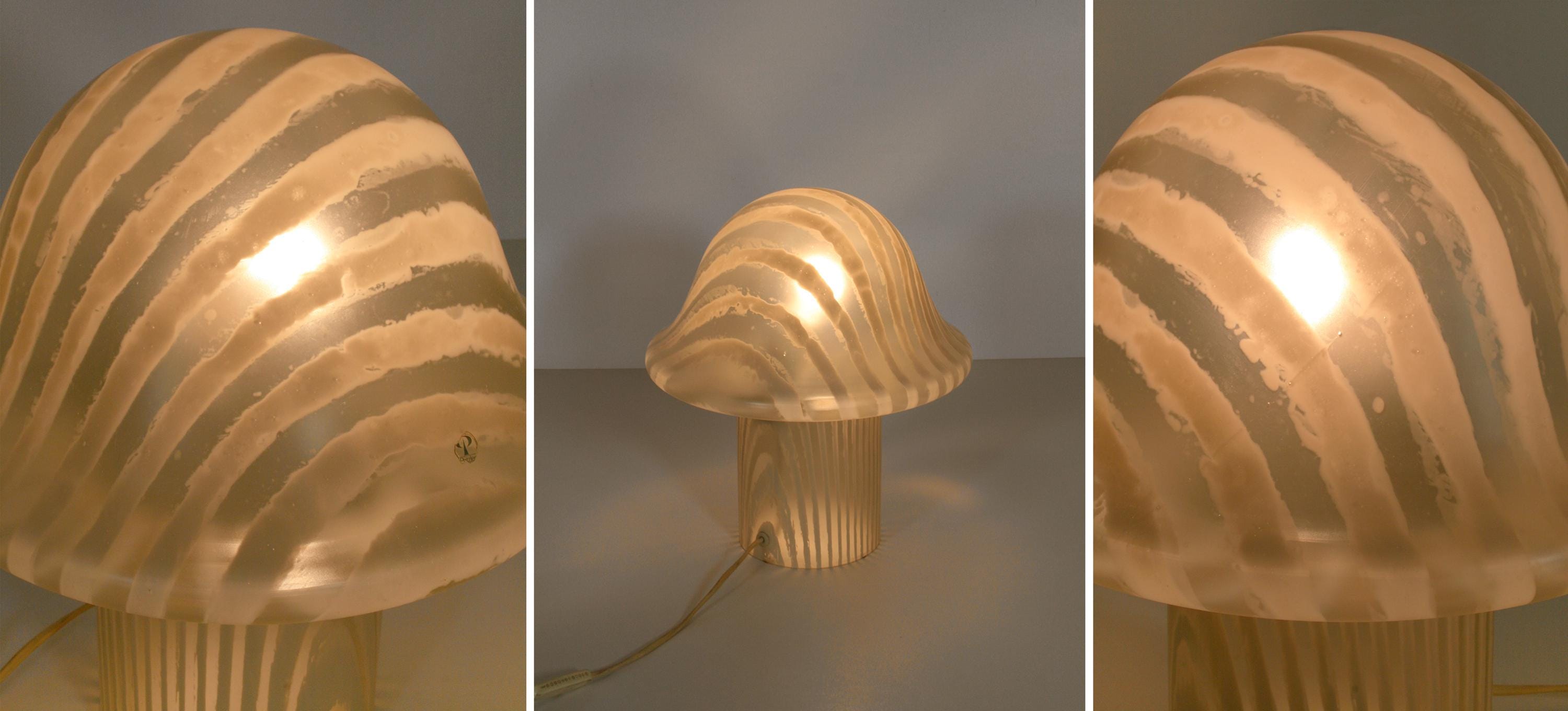 Large Vintage Peill + Putzler Striped Bubble Murano Glass Mushroom