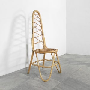 Vintage High Back Wicker Woven Dirk van Sliedrecht Rohe Noordwolde Woven Bamboo Chair Boho Bedroom Folk Rustic Dining Patio Terrace Pyramid