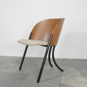 Vintage Postmodern Steelmobil Massimo Simonetti Bent Plywood Shell Cushioned Bouclé Dining Chair Memphis Italian Loft Minimalist Desk PoMo image 5