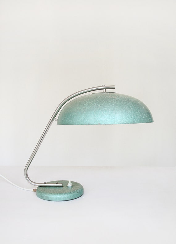 Round Vintage Turquoise Dome Gooseneck Bauhaus Desk Lamp Table