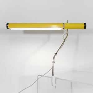 Yellow Vintage VEB NARVA West German Adjustable Clamp-on Fluorescent Neon Tube Desk Lamp Work Architect Gooseneck Reading Mid Century Modern