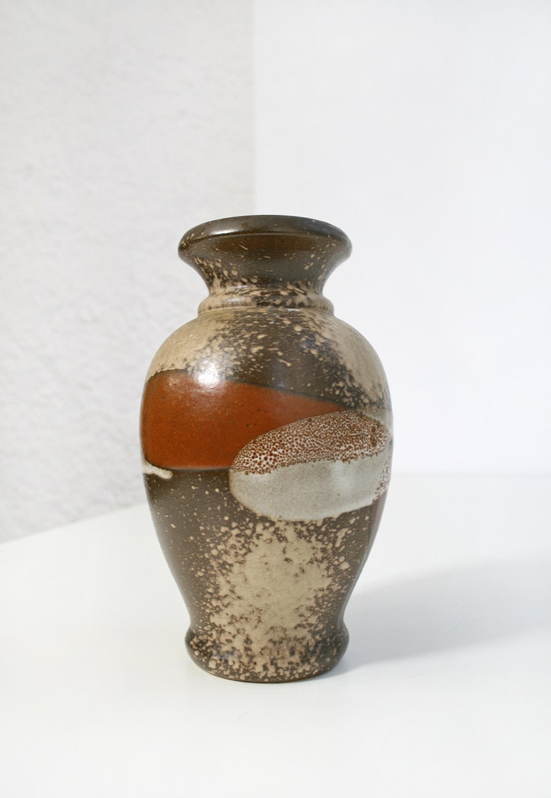 Vintage Scheurich Dripping Fat Lava Ceramic Vase Beige Rusty Chocolate Brown Taupe Mid Century Modern Retro Pottery Art Studio Small WGP WGC image 5