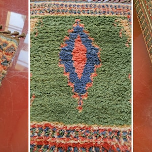 Large Vintage Turkish Tulu Tullu Wool Area Rug Red Pink Green Baby Blue Anatolian Folk Art Handwoven Boho Traditional Loft Fuzzy Furry Shag image 9