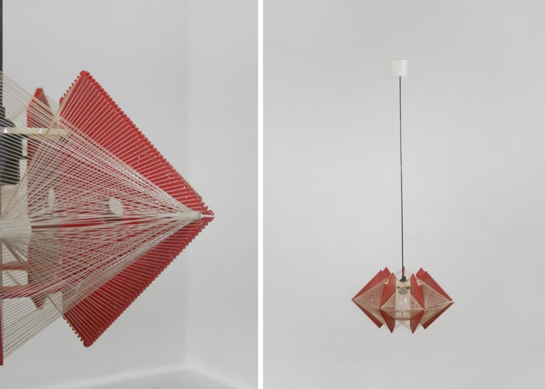 Suspension vintage rouge Paul Secon Sompex en plastique avec ficelle en diamant image 9