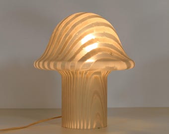 Large Vintage Peill + Putzler Striped Bubble Murano Glass Mushroom Table Lamp Accent Reading Mid Century Modern Space Age Atomic Era Bedside