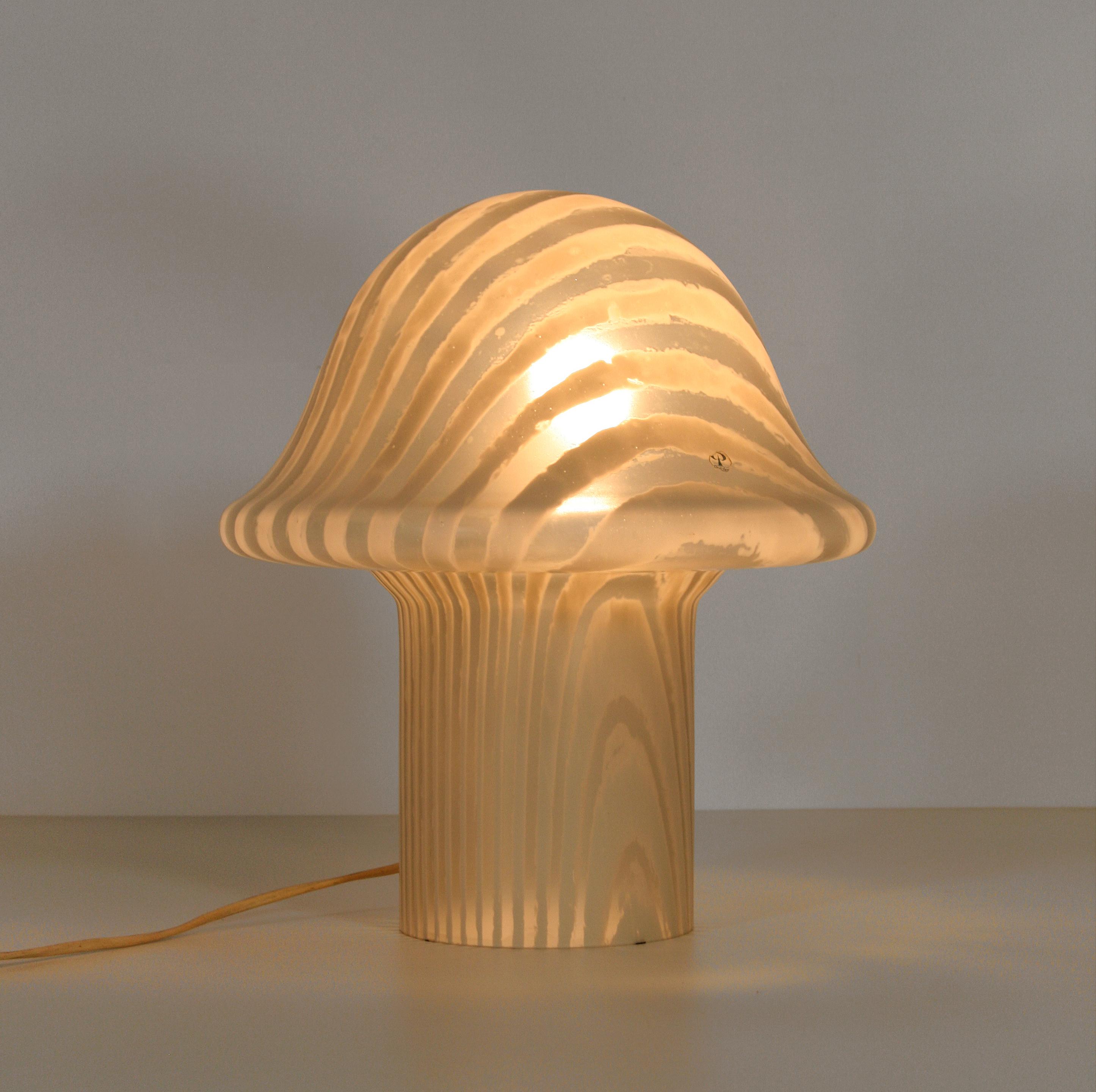 Large Vintage Peill + Putzler Striped Bubble Murano Glass Mushroom