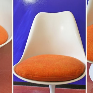 Vintage Eero Saarinen Knoll International Orange White Tulip Chair Retro Mid Century Modern Club Accent Dining Desk Shell Modernist Genuine image 9