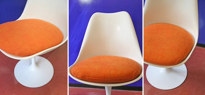 Vintage Eero Saarinen Knoll International Orange White Tulip Chair Retro Mid Century Modern Club Accent Dining Desk Shell Modernist Genuine image 9