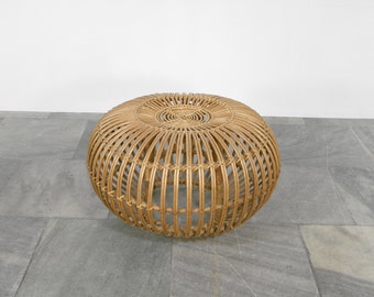 Genuine Vintage Franco Albini Lobster Pot Wicker Stool Pouf Cane Tan Genuine Retro Rustic Bohemian Eclectic Rattan Round Brutalist Ottoman