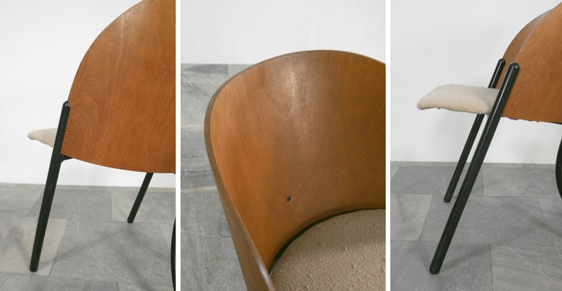 Vintage Postmodern Steelmobil Massimo Simonetti Bent Plywood Shell Cushioned Bouclé Dining Chair Memphis Italian Loft Minimalist Desk PoMo image 10