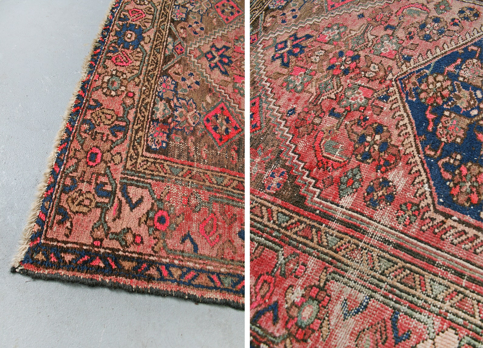 Vintage Pink and Blue Handwoven Persian Turkish Wool Area Rug Etsy