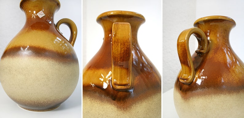 Vintage Scheurich Keramik Round Fat Lava Ceramic Floor Vase Caramel Honey Mid Century Modern West German Pottery Art Retro Large Pitcher WGP image 6