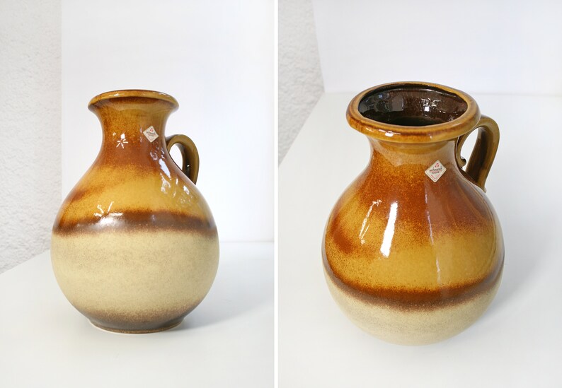 Vintage Scheurich Keramik Round Fat Lava Ceramic Floor Vase Caramel Honey Mid Century Modern West German Pottery Art Retro Large Pitcher WGP image 2