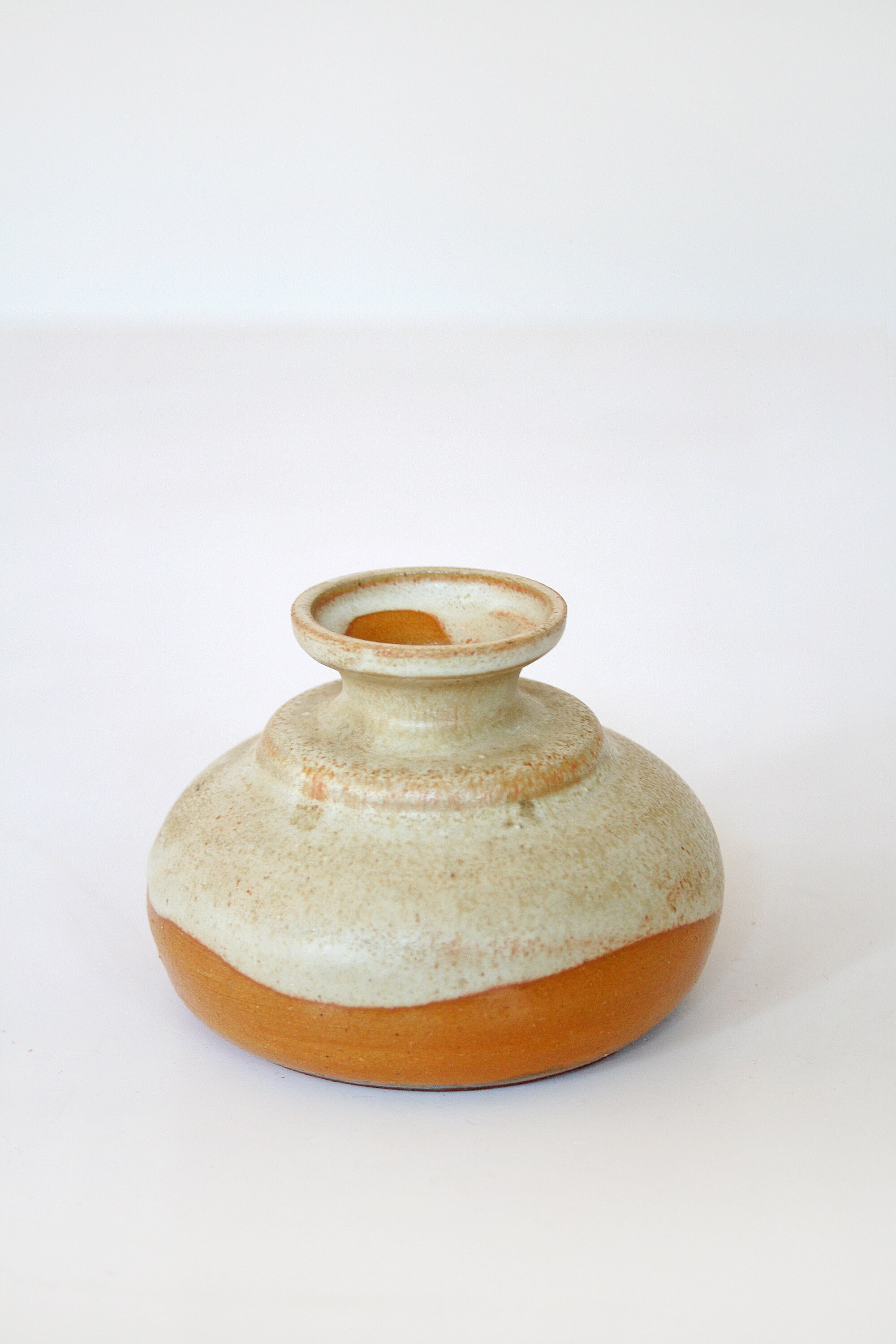 Petit Millésime Ruscha Round Fat Lava Melting Orange Beige Ceramic Candle Holder Rétro Mid Century M