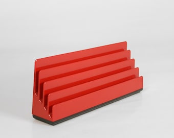 Red Vintage Rino Pirovano Podio 921 Rexite Italian Plastic Rectangular Desk Organizer Space Age Home Office Segregator Letter Tray Rack