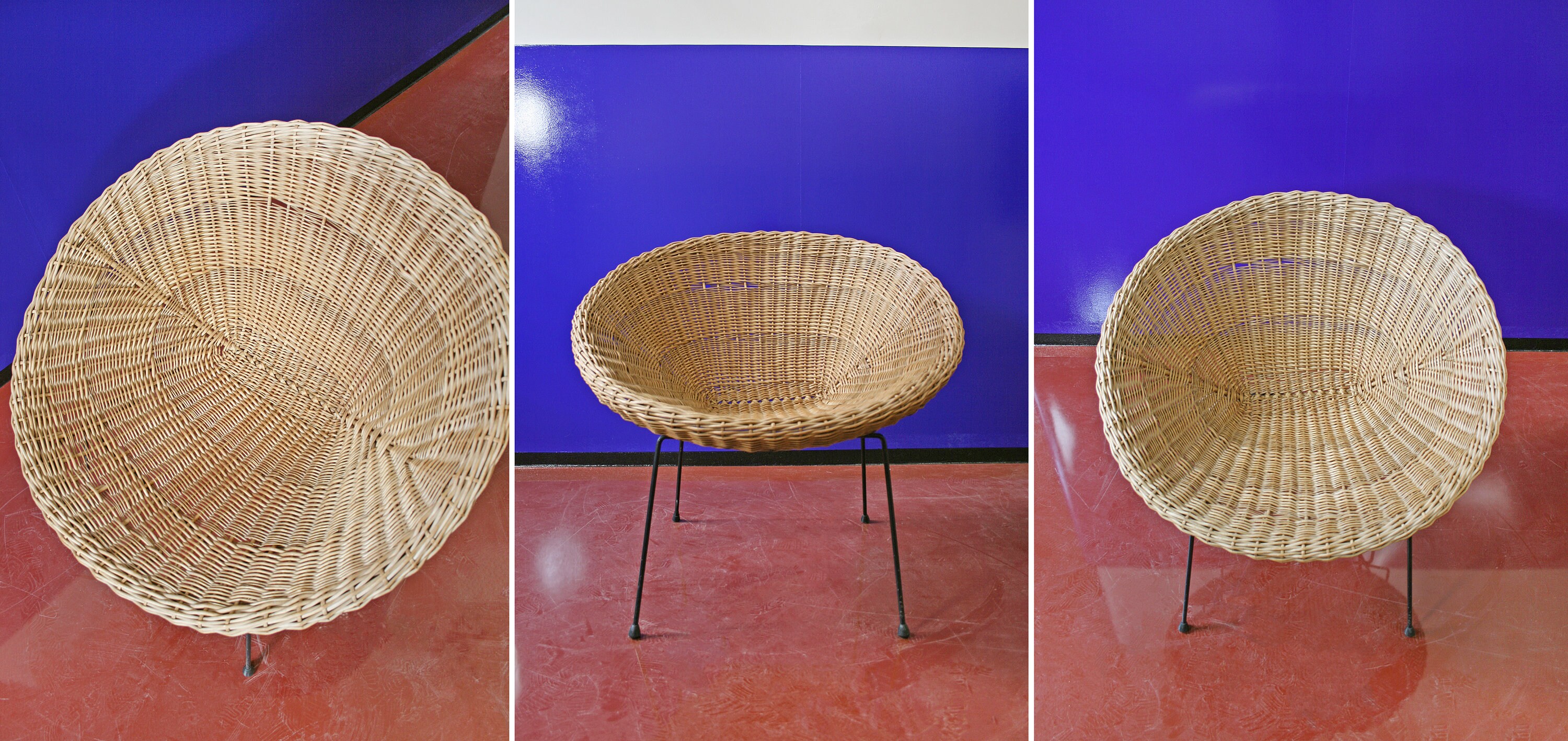 Vintage Round Italian Wicker Basket Lounge Chair Woven Retro Patio