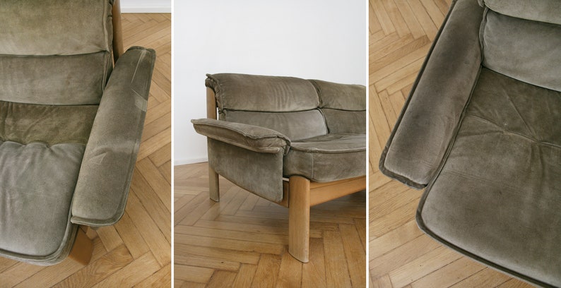 Dänischer Vintage Carl Staub Wildleder Zweisitzer Holzsofa Retro Mid Century Modern Couch Modular Lounge Set Zweisitzer Zweisitzer Sofa Bild 6