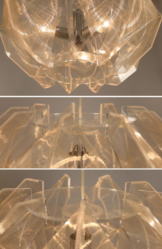 Vintage Paul Secon Sompex Lucite String Swag Pendant Lamp Chrome