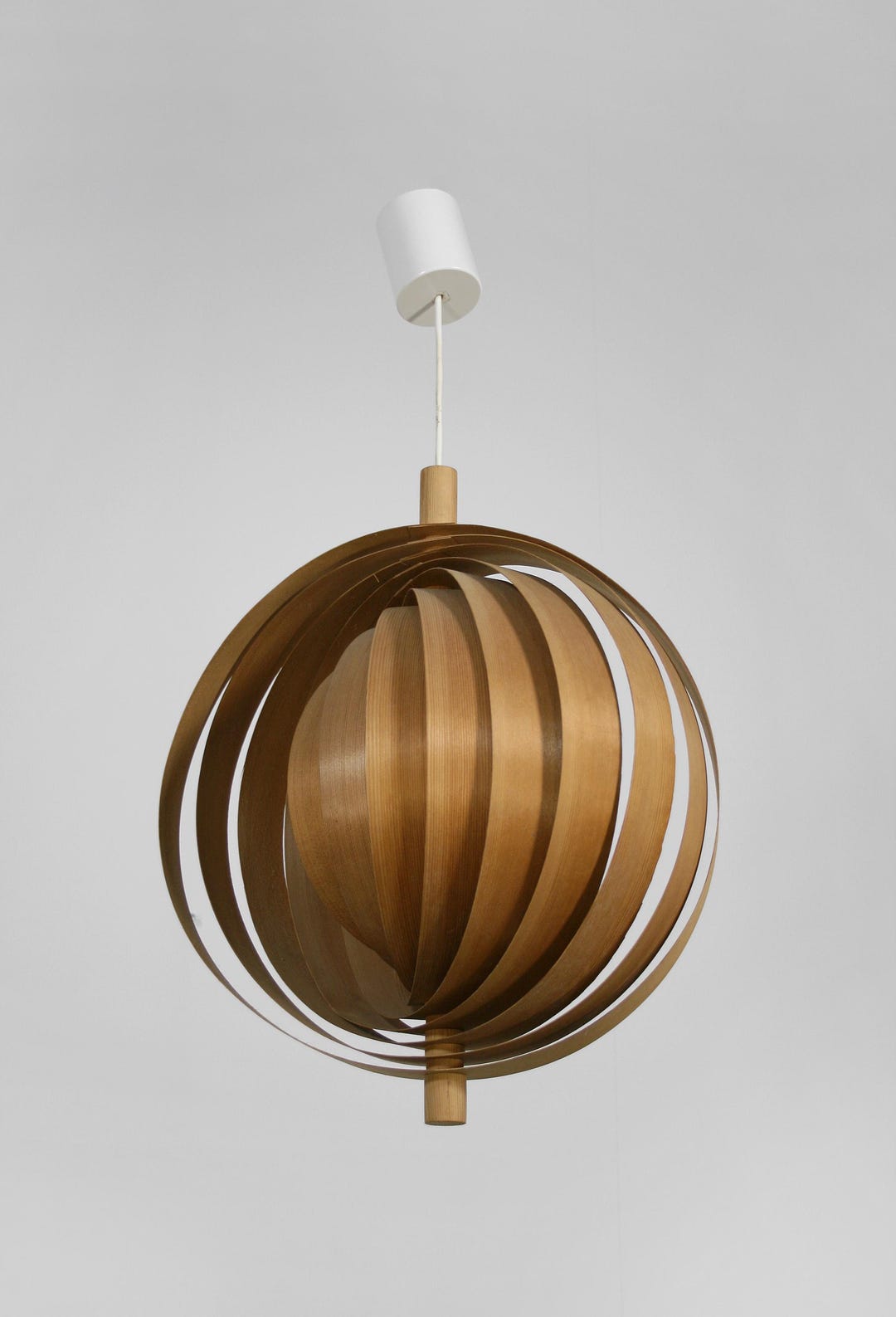 Large Vintage Mid Century Modern Pendant Lamp Teak Strips Hans