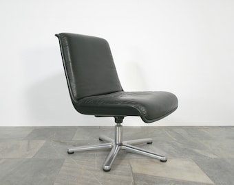 Vintage Industrial Black Cushioned Leather Swivel Cramer Chair 