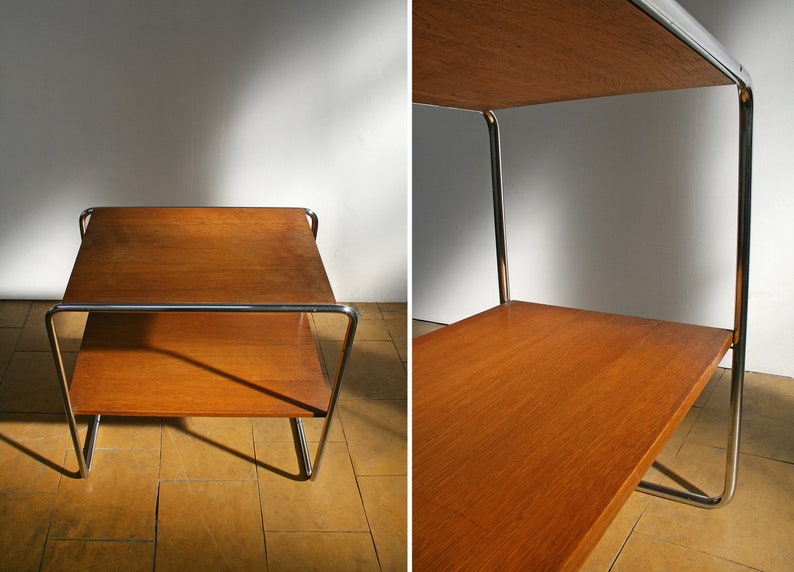 Vintage Marcel Breuer for Thonet B12 Bauhaus Console Side Table Wooden Tubular Chromed Steel Modernist Functional Minimalist Retro Antique zdjęcie 3