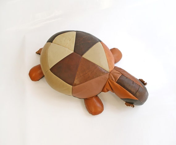 ヴィンテージ パッチワーク レザー セラピー ぬいぐるみ 亀