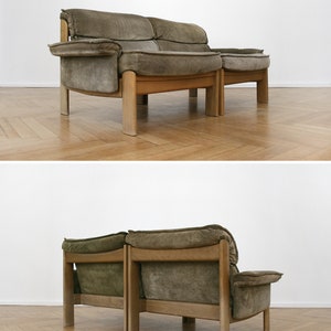 Dänischer Vintage Carl Staub Wildleder Zweisitzer Holzsofa Retro Mid Century Modern Couch Modular Lounge Set Zweisitzer Zweisitzer Sofa Bild 5