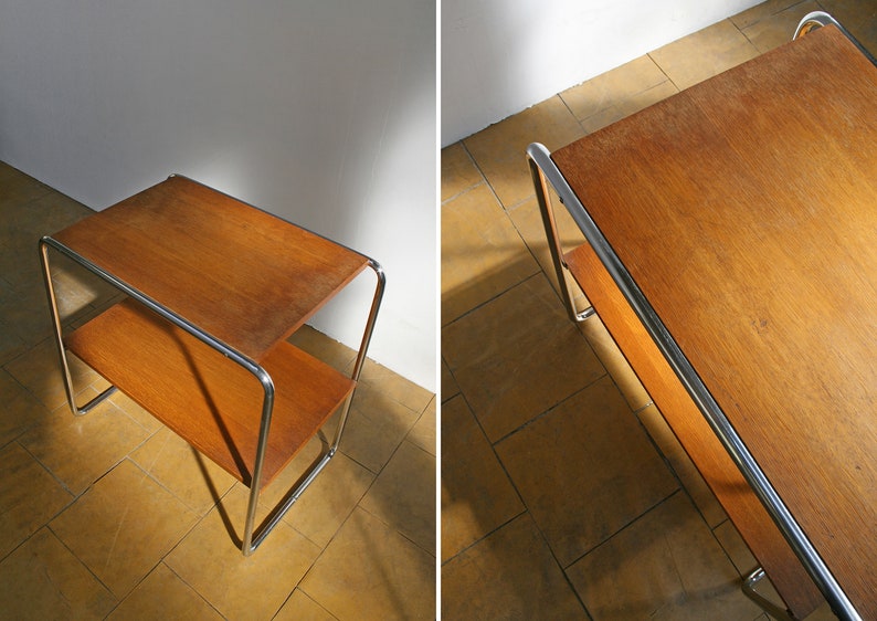 Vintage Marcel Breuer for Thonet B12 Bauhaus Console Side Table Wooden Tubular Chromed Steel Modernist Functional Minimalist Retro Antique zdjęcie 4